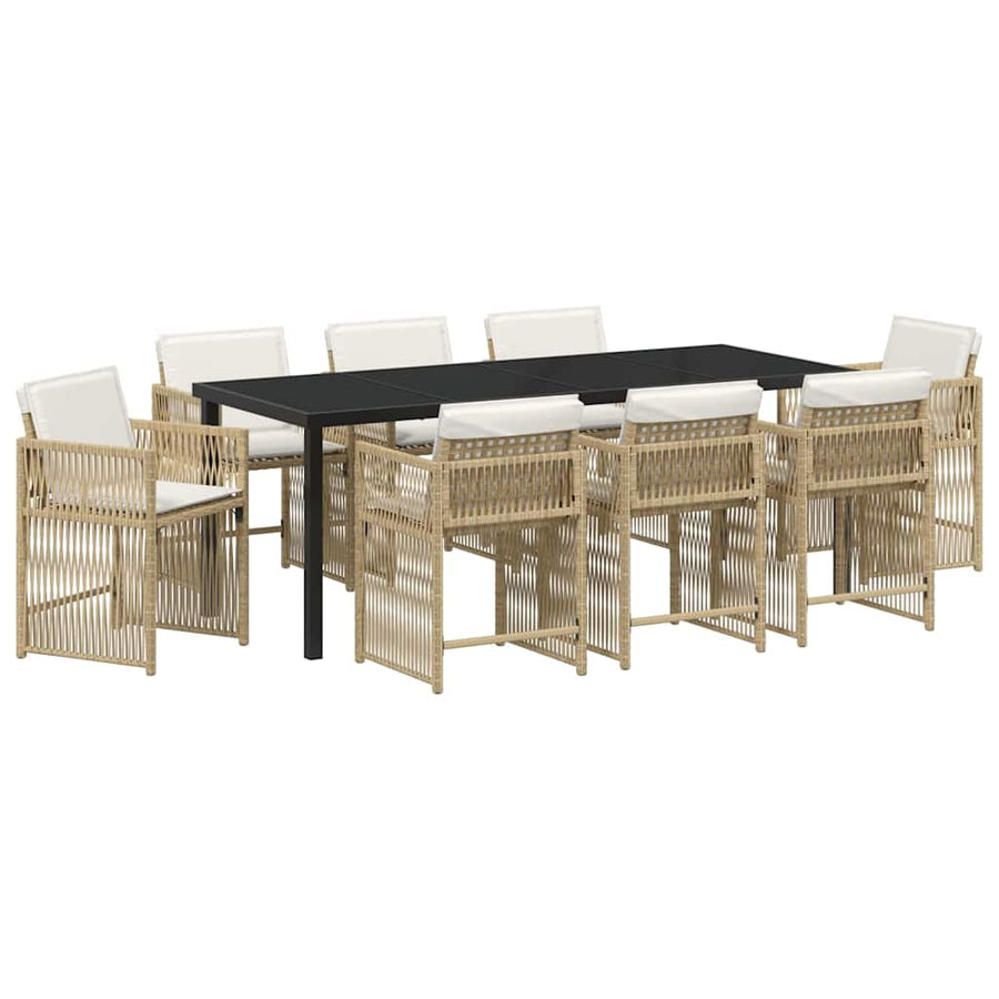 Tuin Eettafelset 9 Pcs Poly Rattan 8-persoons Beige 200 cm