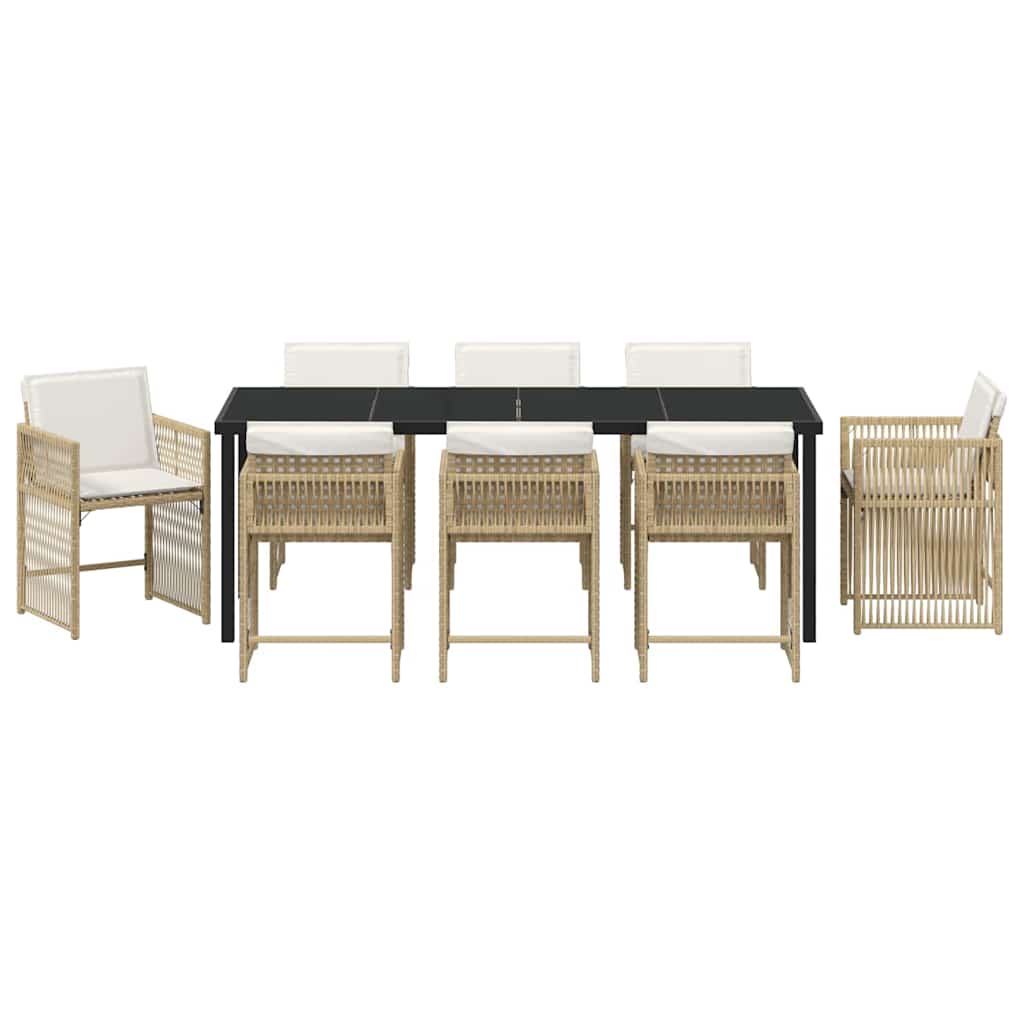 Tuin Eettafelset 9 Pcs Poly Rattan 8-persoons Beige 200 cm