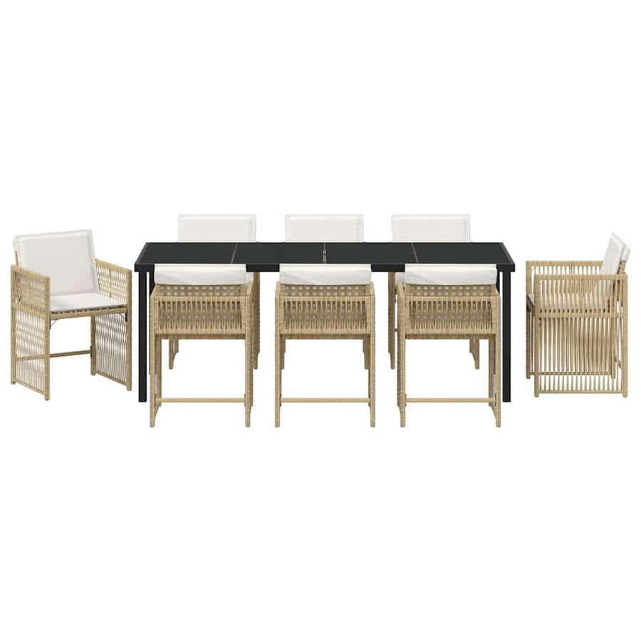 Tuin Eettafelset 9 Pcs Poly Rattan 8-persoons Beige 200 cm