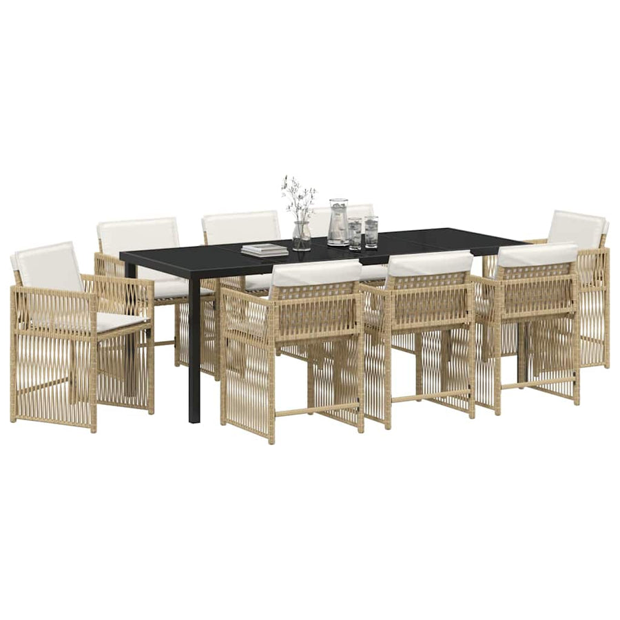 Tuin Eettafelset 9 Pcs Poly Rattan 8-persoons Beige 200 cm