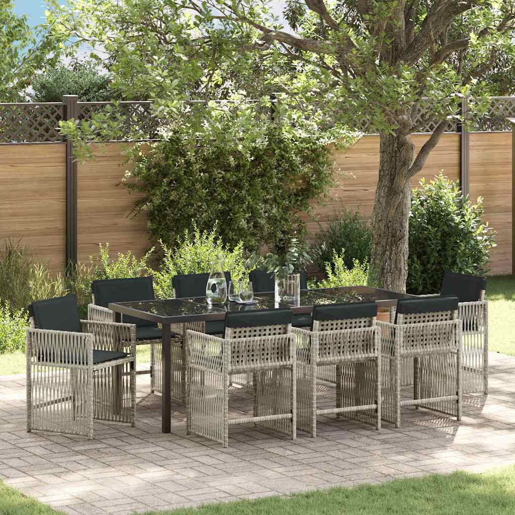 Tuin Eetset 9 Pcs Poly Rattan 8-persoons Lichtgrijs 200 cm