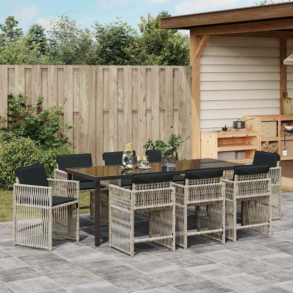 Tuin Eetset 9 Pcs Poly Rattan 8-persoons Lichtgrijs 200 cm