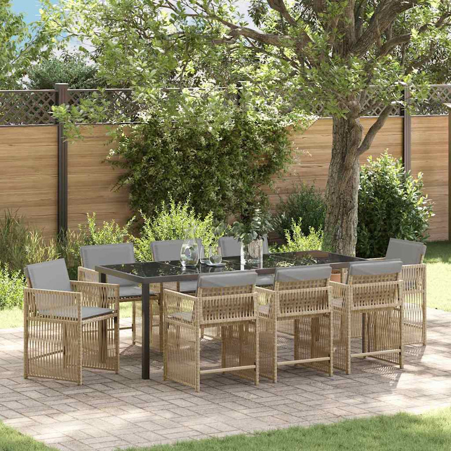 Tuin Eettafelset 9 Pcs Beige Poly Rattan 8-persoons Gemengd beige 200 cm