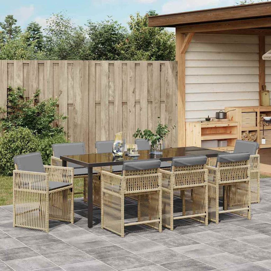 Tuin Eettafelset 9 Pcs Beige Poly Rattan 8-persoons Gemengd beige 200 cm