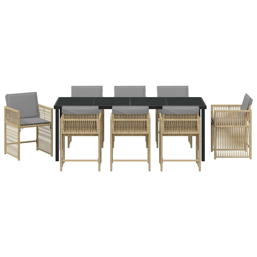 Tuin Eettafelset 9 Pcs Beige Poly Rattan 8-persoons Gemengd beige 200 cm