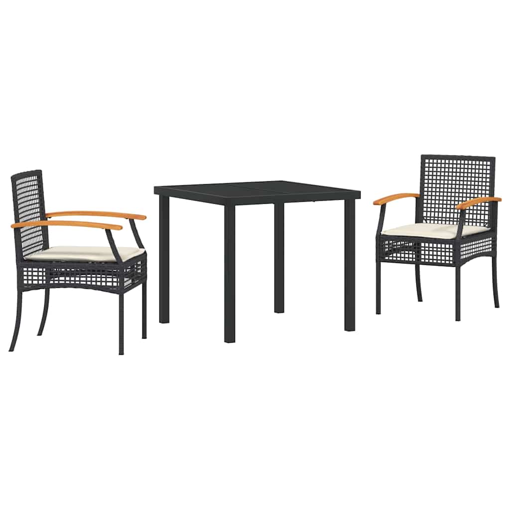 Tuin Eetset 3 pcs Zwart poly rattan