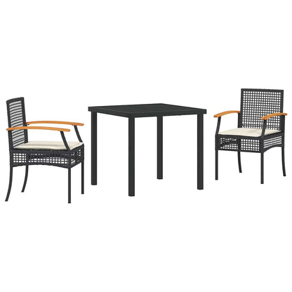 Tuin Eetset 3 pcs Zwart poly rattan