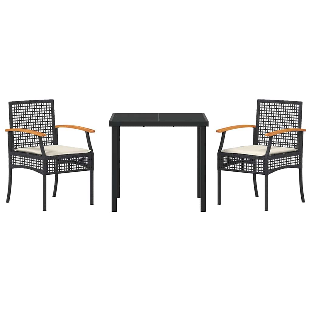 Tuin Eetset 3 pcs Zwart poly rattan