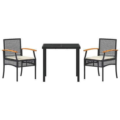Tuin Eetset 3 pcs Zwart poly rattan