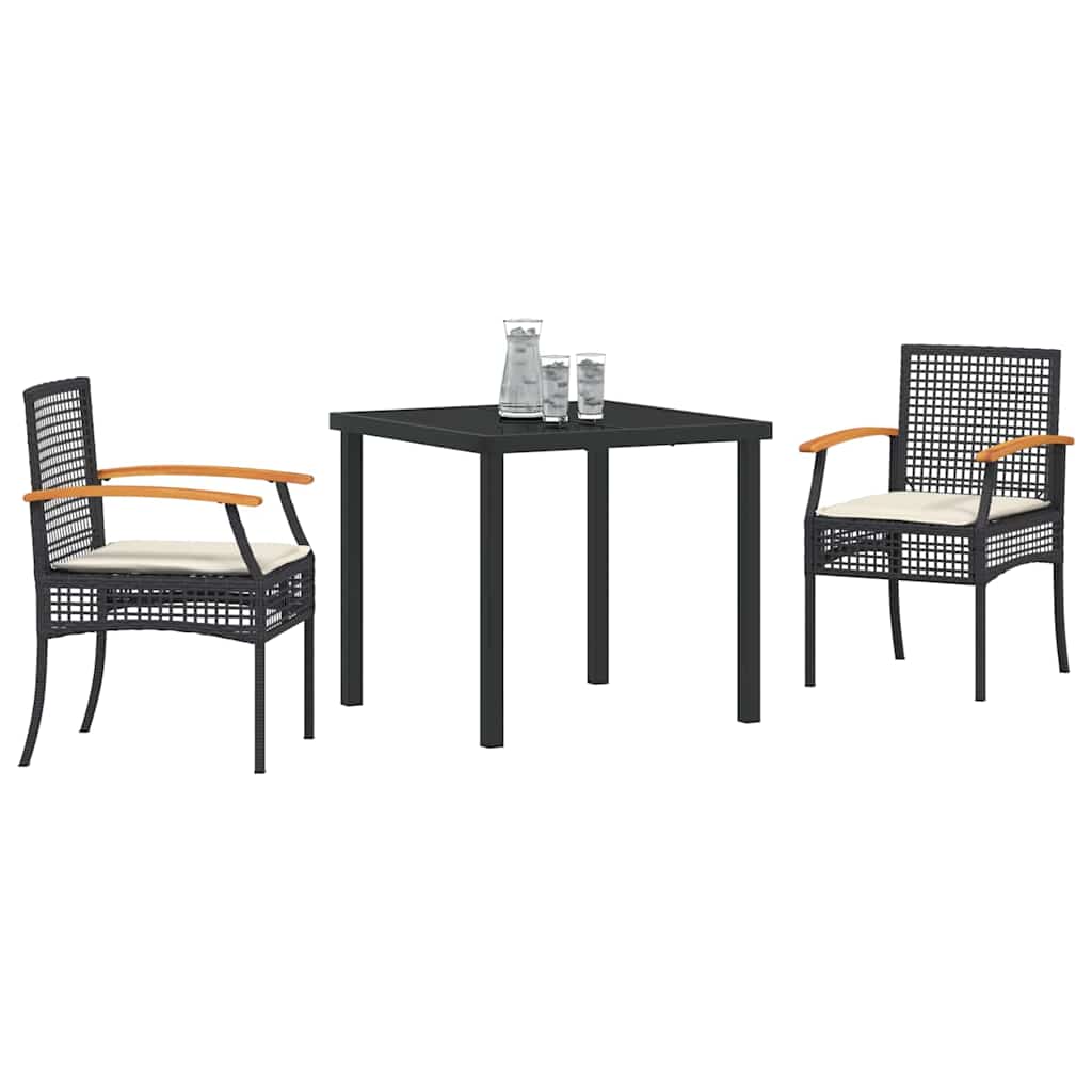 Tuin Eetset 3 pcs Zwart poly rattan