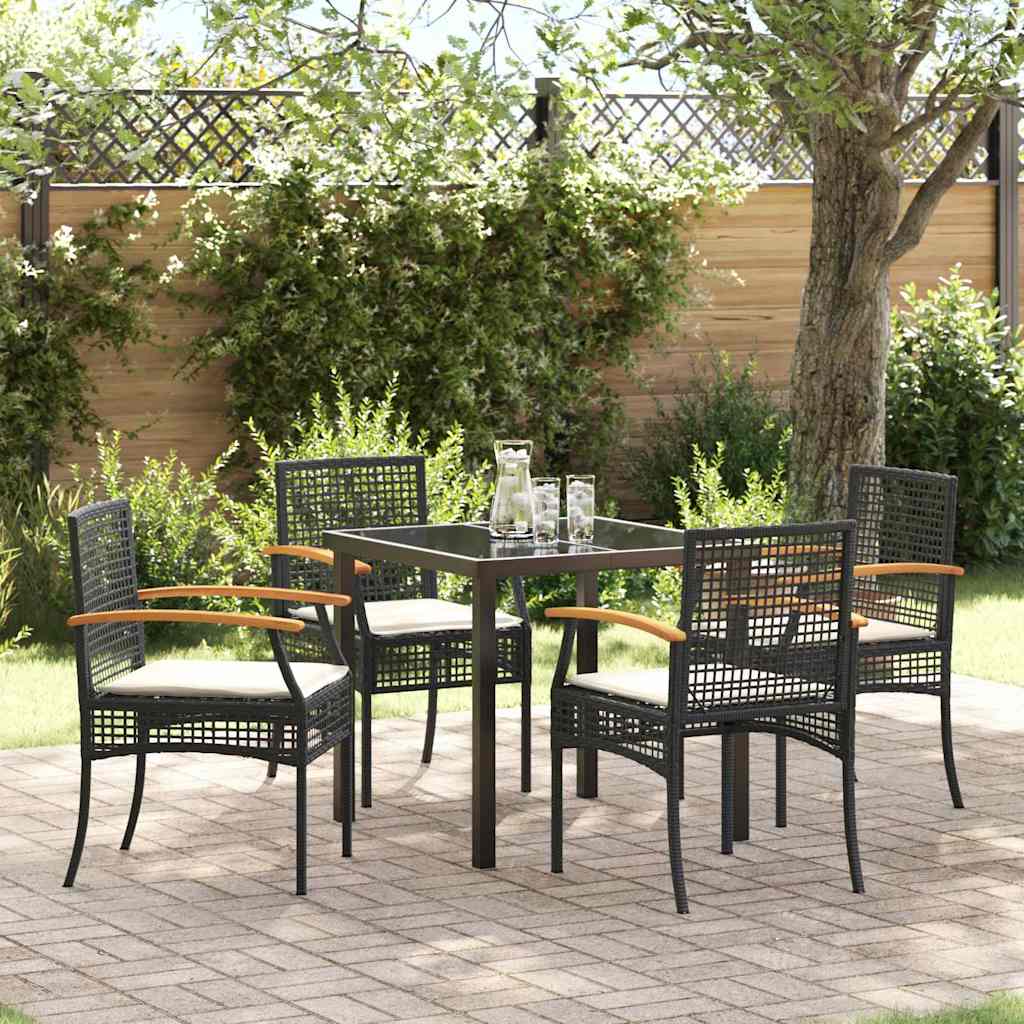 Tuin Eetset 5 pcs Zwart poly rattan