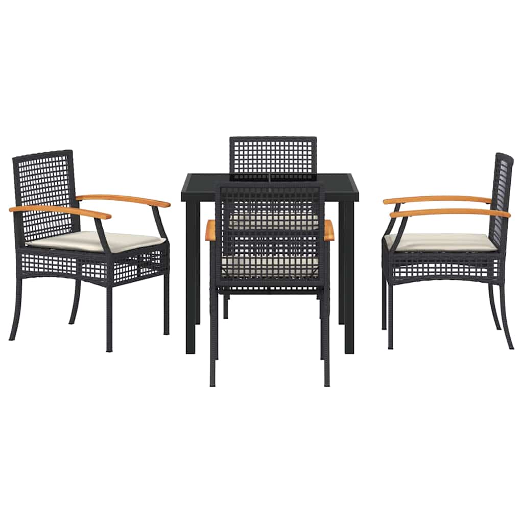Tuin Eetset 5 pcs Zwart poly rattan