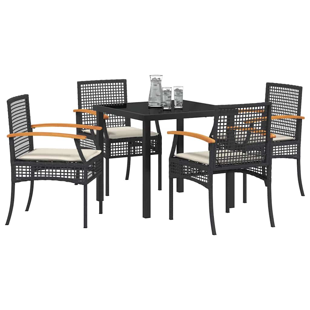 Tuin Eetset 5 pcs Zwart poly rattan