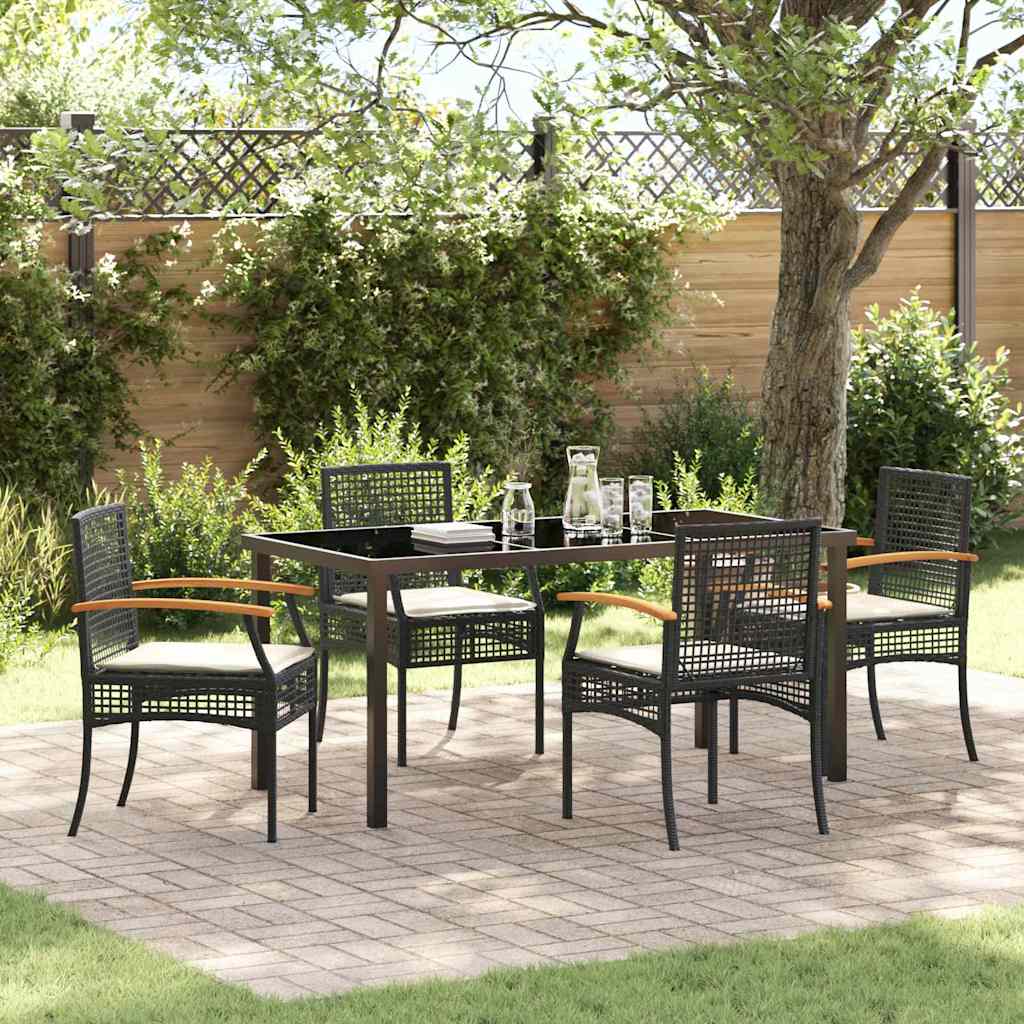 Tuin Eetset 5 pcs Zwart poly rattan
