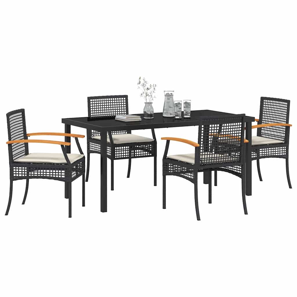 Tuin Eetset 5 pcs Zwart poly rattan