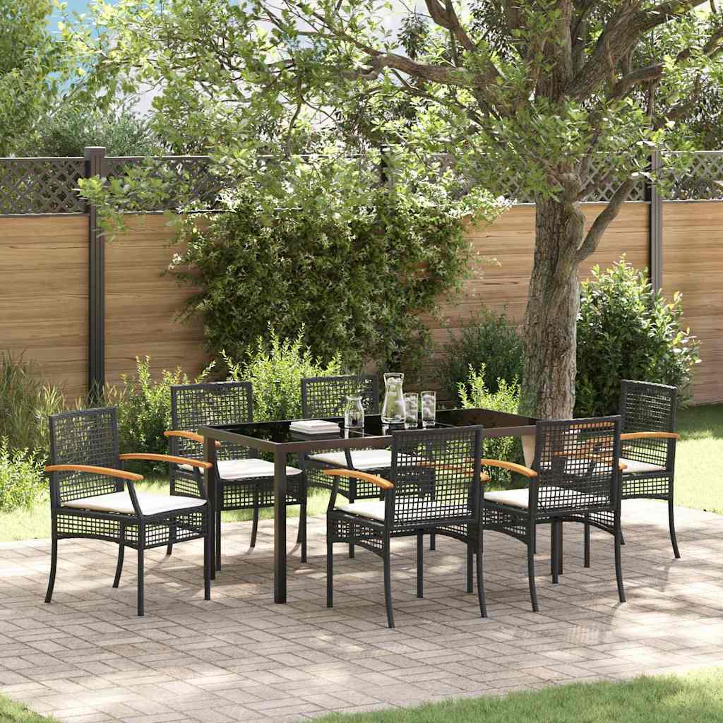 Tuin Eetset 7 pcs Zwart poly rattan