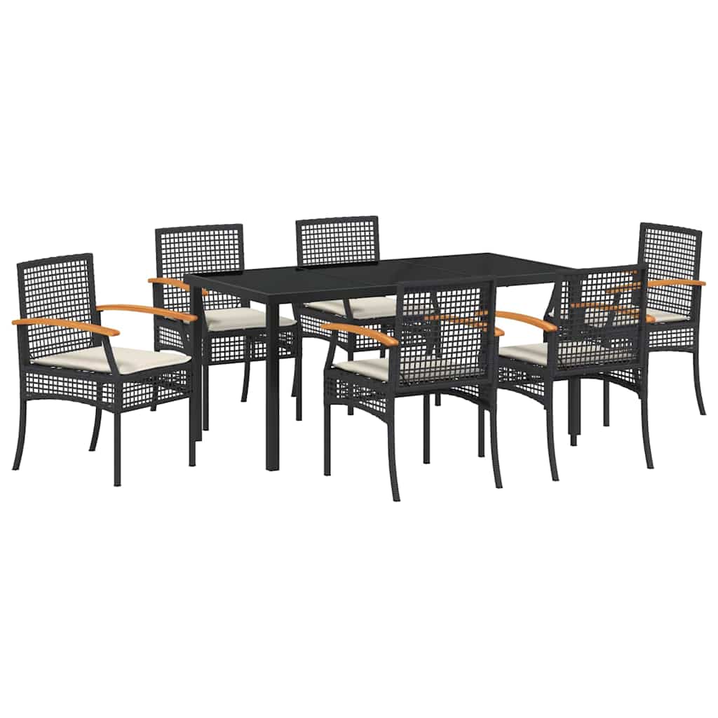 Tuin Eetset 7 pcs Zwart poly rattan
