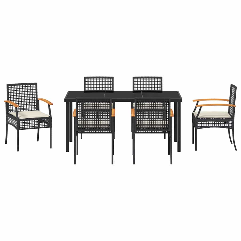 Tuin Eetset 7 pcs Zwart poly rattan
