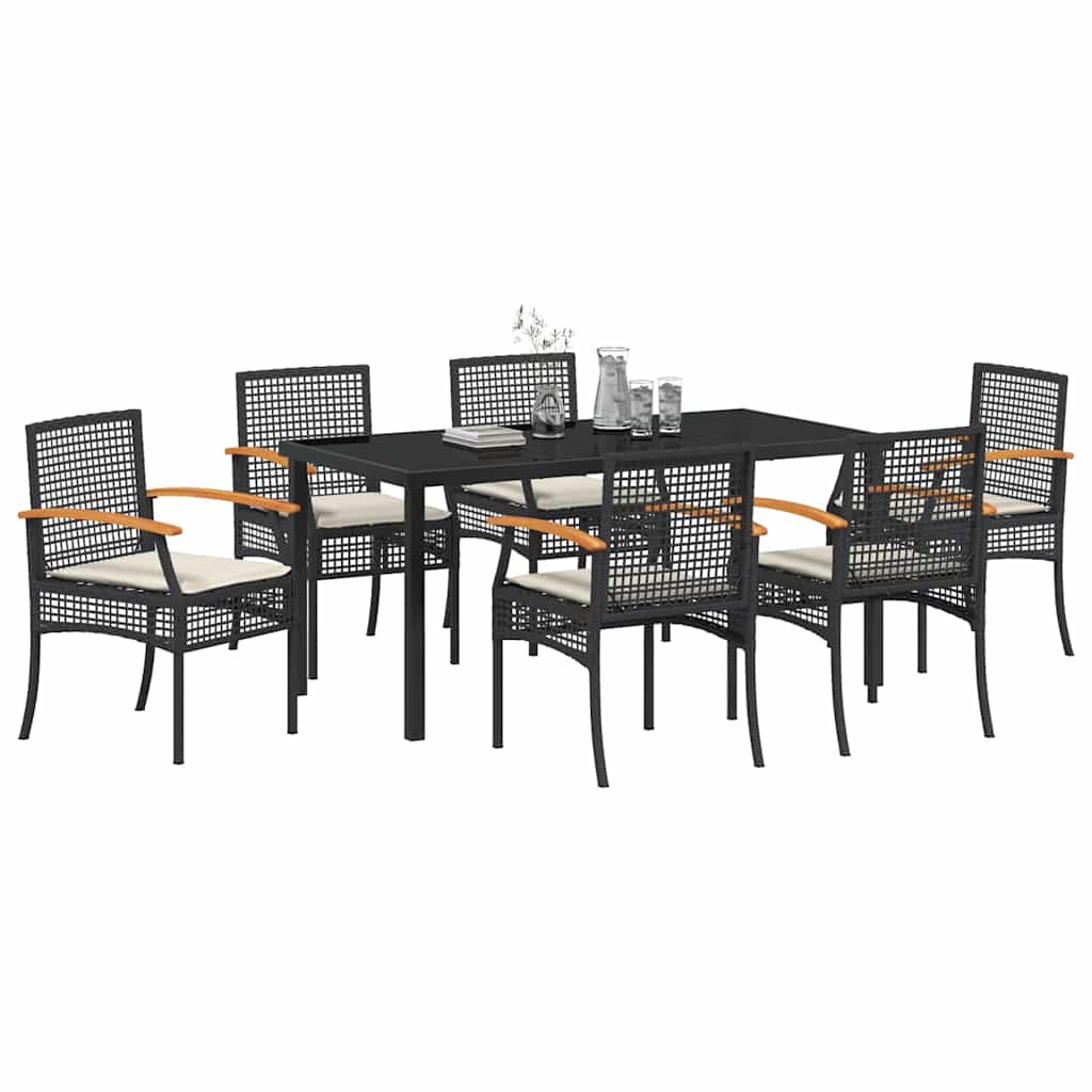 Tuin Eetset 7 pcs Zwart poly rattan