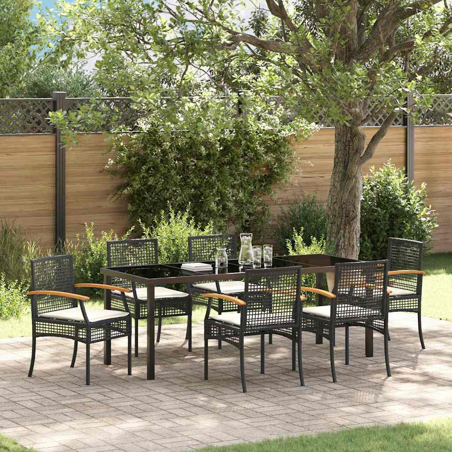 Tuin Eetset 7 pcs Zwart poly rattan