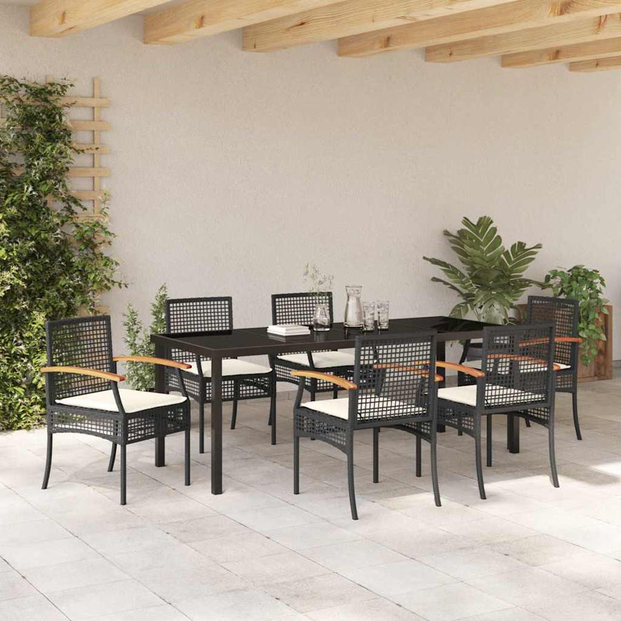 Tuin Eetset 7 pcs Zwart poly rattan