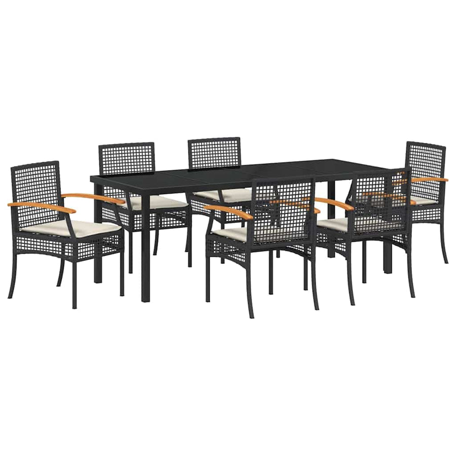 Tuin Eetset 7 pcs Zwart poly rattan