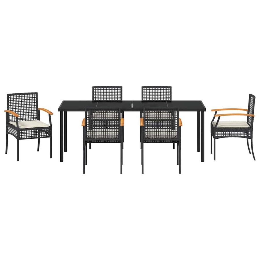 Tuin Eetset 7 pcs Zwart poly rattan