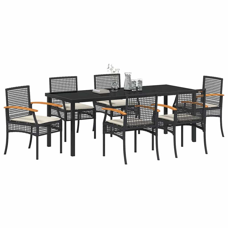 Tuin Eetset 7 pcs Zwart poly rattan
