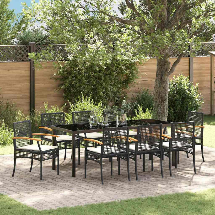 Tuin Eetset 9 pcs Zwart poly rattan