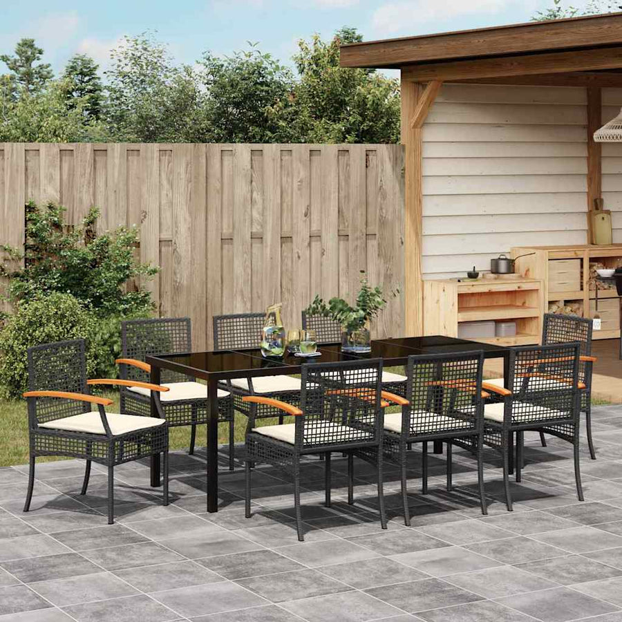Tuin Eetset 9 pcs Zwart poly rattan