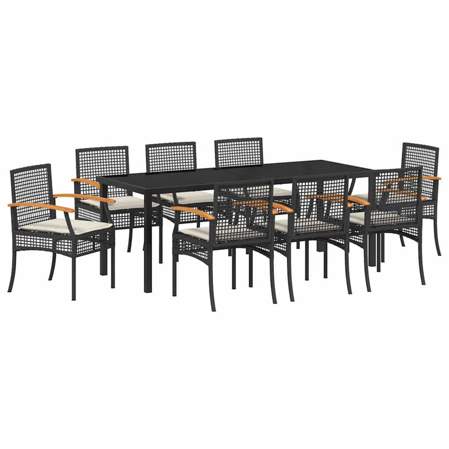 Tuin Eetset 9 pcs Zwart poly rattan