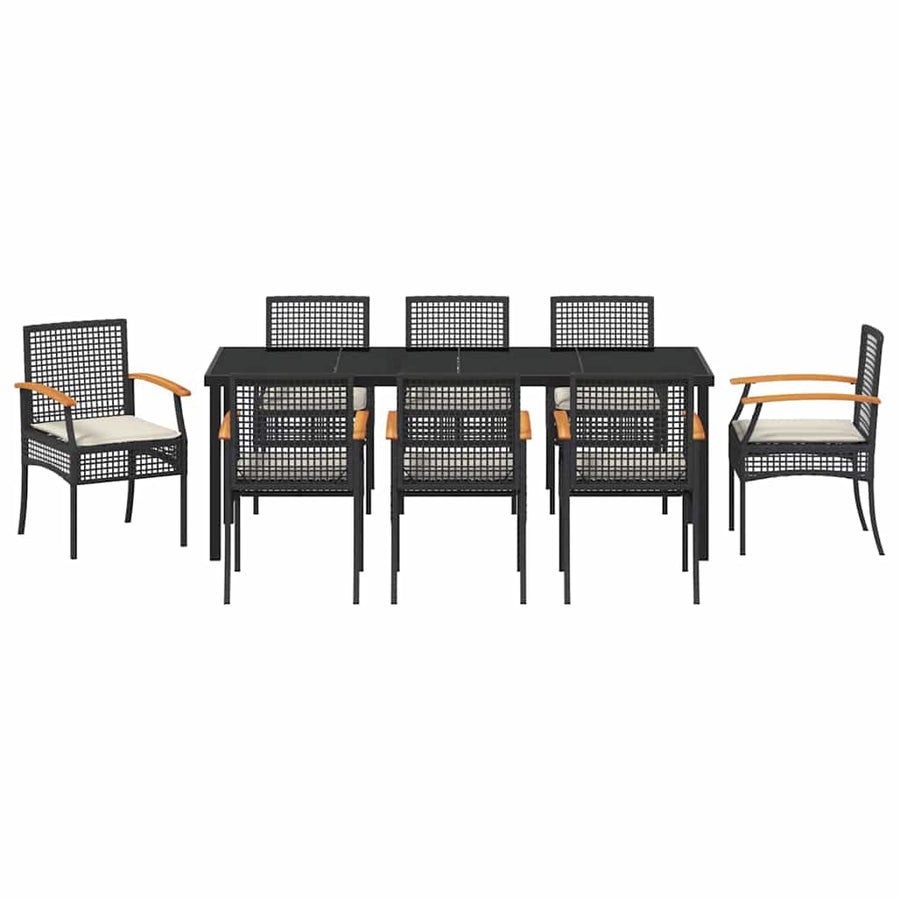 Tuin Eetset 9 pcs Zwart poly rattan