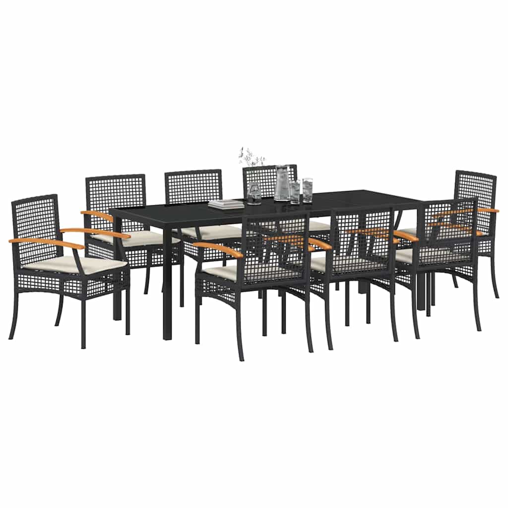 Tuin Eetset 9 pcs Zwart poly rattan