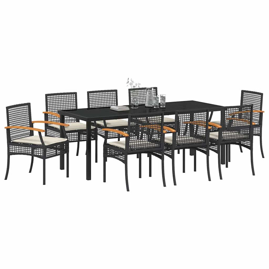 Tuin Eetset 9 pcs Zwart poly rattan