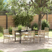 Tuin Eetset 7-delig poly rattan acaciahout beige
