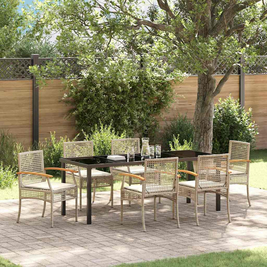 Tuin Eetset 7 pcs Beige poly rattan