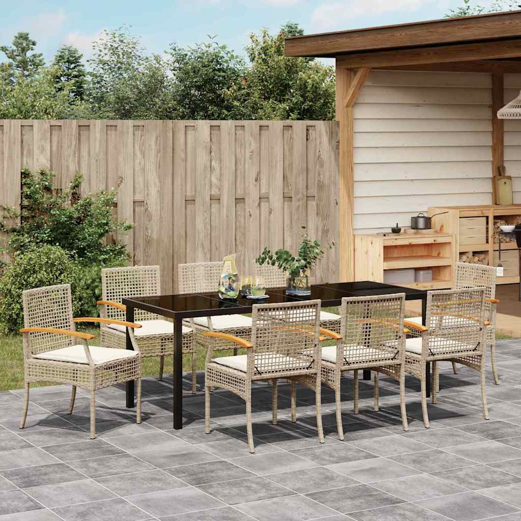 Tuin Eetset 9 pcs Beige poly rattan