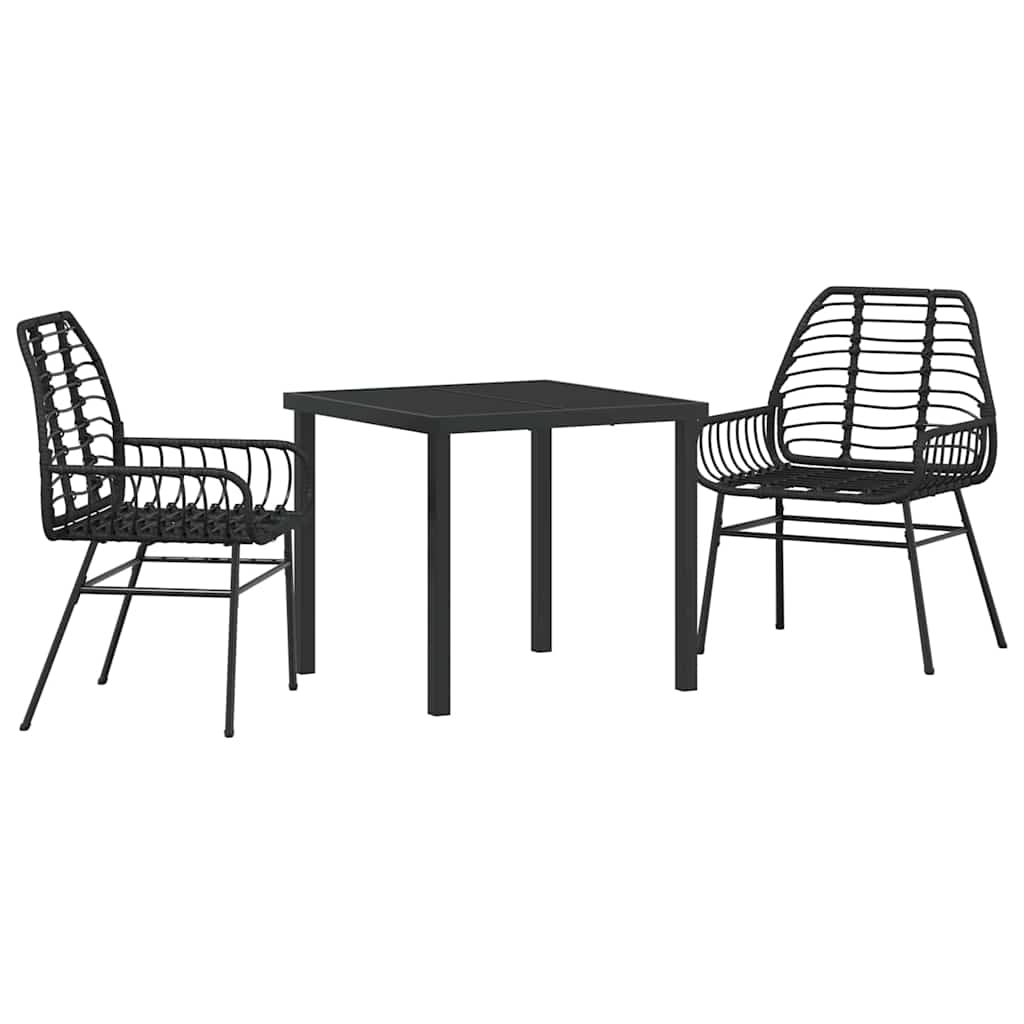 Tuin eettafelset 3 pcs Zwart poly rattan