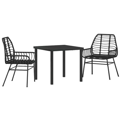 Tuin eettafelset 3 pcs Zwart poly rattan