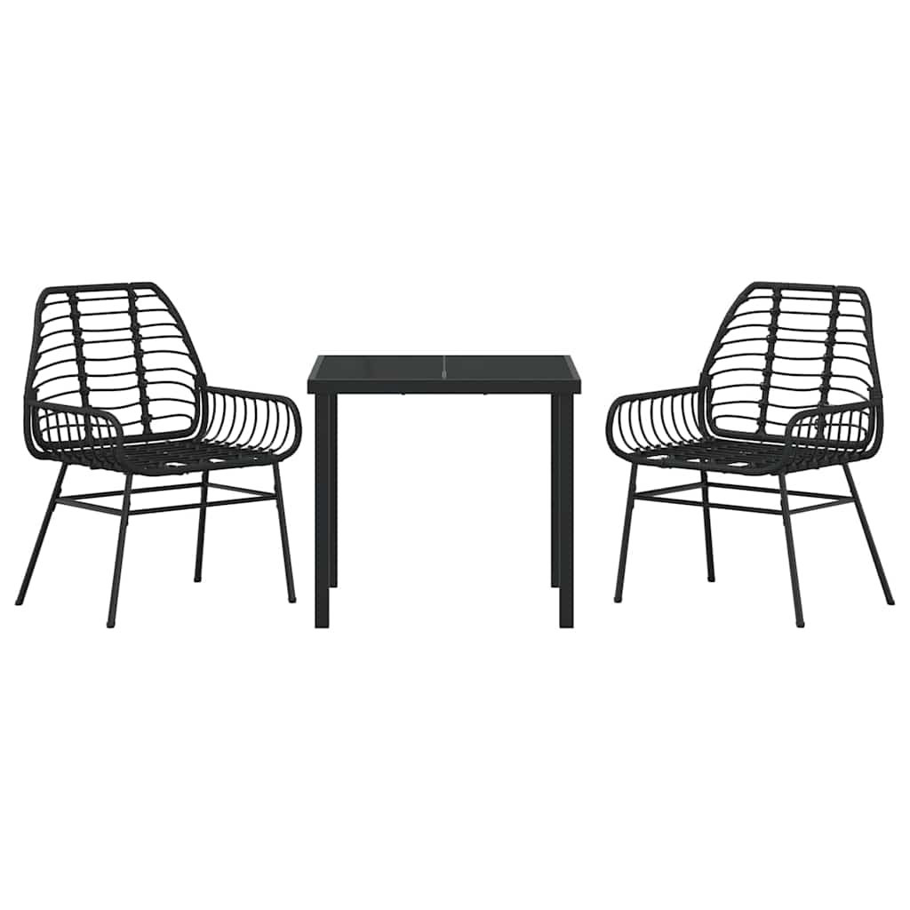 Tuin eettafelset 3 pcs Zwart poly rattan