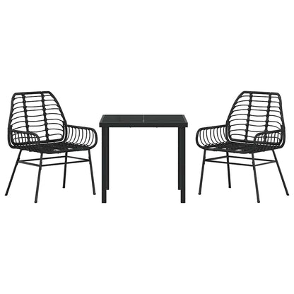Tuin eettafelset 3 pcs Zwart poly rattan
