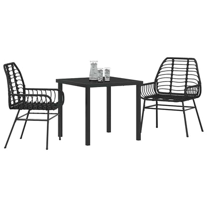 Tuin eettafelset 3 pcs Zwart poly rattan
