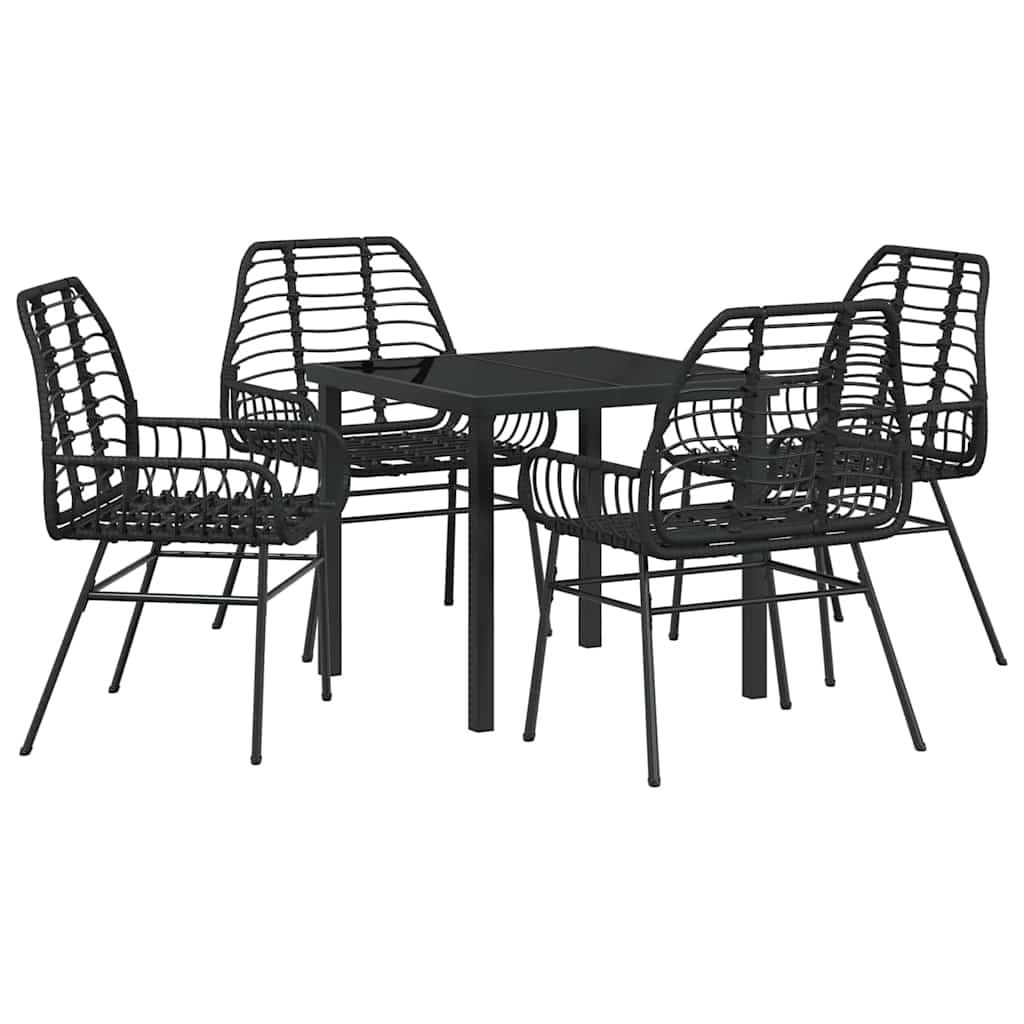 Tuin eettafelset 5 pcs Zwart poly rattan