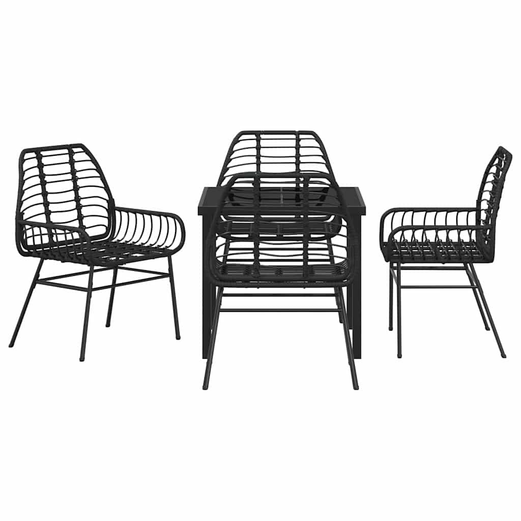 Tuin eettafelset 5 pcs Zwart poly rattan
