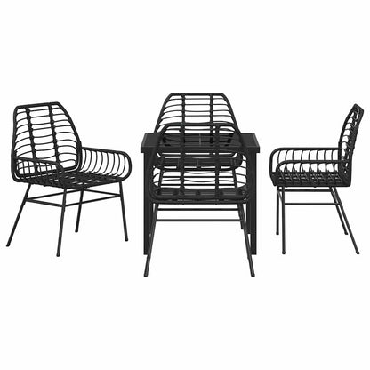 Tuin eettafelset 5 pcs Zwart poly rattan