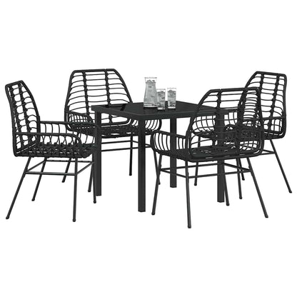 Tuin eettafelset 5 pcs Zwart poly rattan