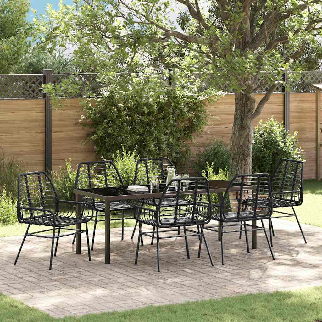 Tuin Eettafelset 7 Pcs Zwart Poly Rattan 6-persoons Achterkant 200 cm