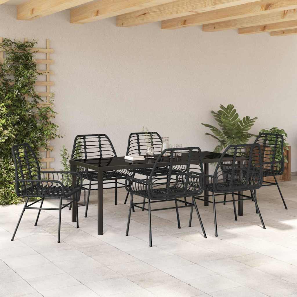 Tuin Eettafelset 7 Pcs Zwart Poly Rattan 6-persoons Achterkant 200 cm