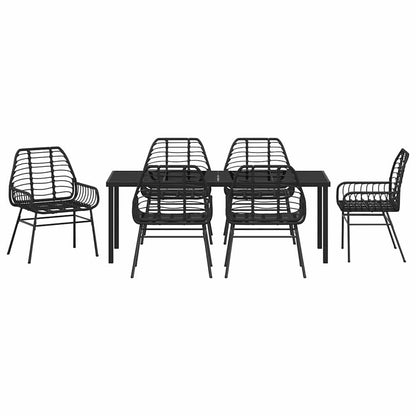 Tuin Eettafelset 7 Pcs Zwart Poly Rattan 6-persoons Achterkant 200 cm