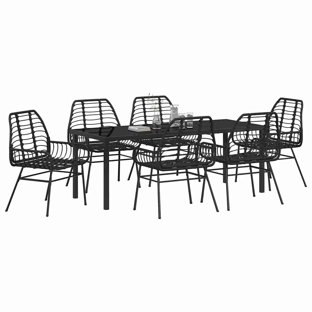 Tuin Eettafelset 7 Pcs Zwart Poly Rattan 6-persoons Achterkant 200 cm